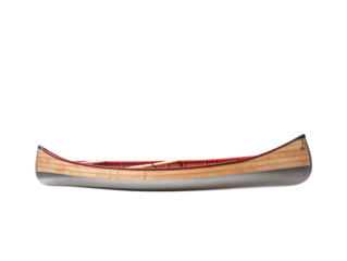 a canoe with red and black stripes