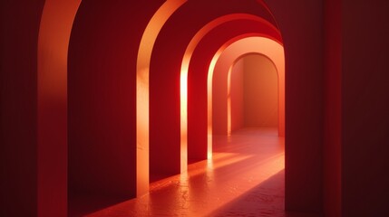 Fototapeta premium Mystery minimal red empty alley background, style 3D