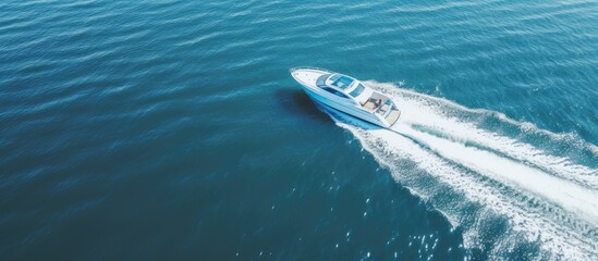 Fototapeta premium Luxury Speedboat Cruising on Serene Blue Ocean