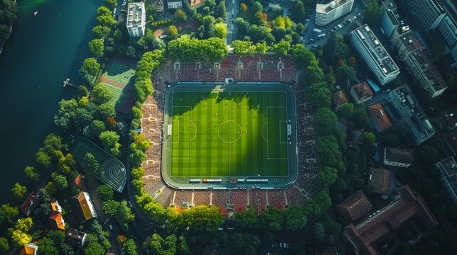 Aerial View of Letzigrund Stadium in Zurich, Switzerland Surrounded by Lush Trees and Buildings