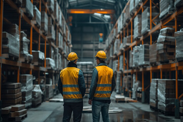 A male employee is coming to check stock at the warehouse.