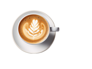 a cup of coffee with a leaf design in the foam