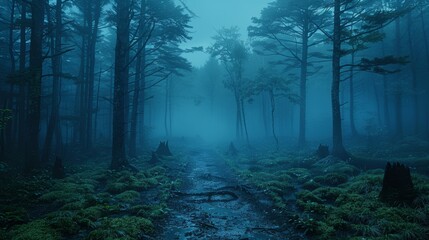 Obraz premium Gloomy and Mysterious Aokigahara Forest in Japan