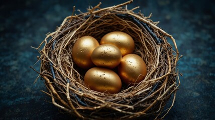 Fototapeta premium Bird's nest with golden eggs, business and investment concept.