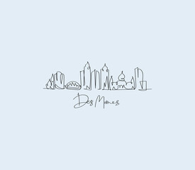 Fototapeta premium Capture the spirit of Des Moines in a single line. Our iconic logo showcases the city's silhouette, blending elegance and urban charm.