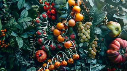 Abundant fruits on tree with leaves