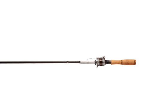 a fishing pole with a wooden handle