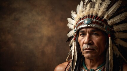 Obraz premium Indian wearing a headdress, indigenous culture concept.
