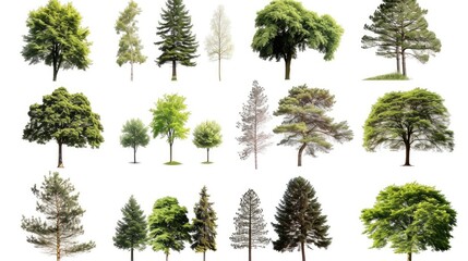Collection of Different Trees Isolated Against White
