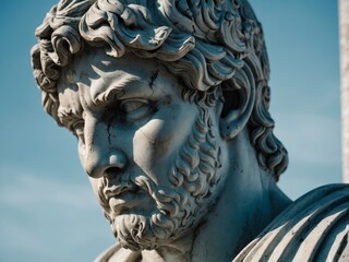 Roman statue with sunglasses, history and culture concept.