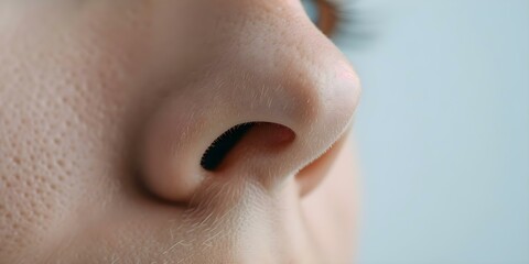 Detailed Closeup of a Human Nose Nostrils, Bridge, and Nasal Hairs. Concept Human Anatomy, Medical Detail, Nose Study, Macro Photography