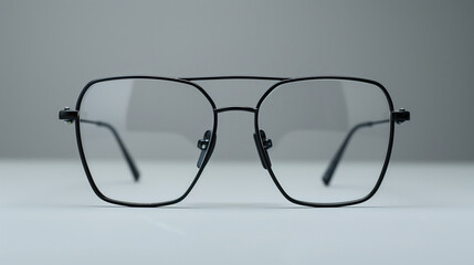A pair of glasses with a black frame and a white lens