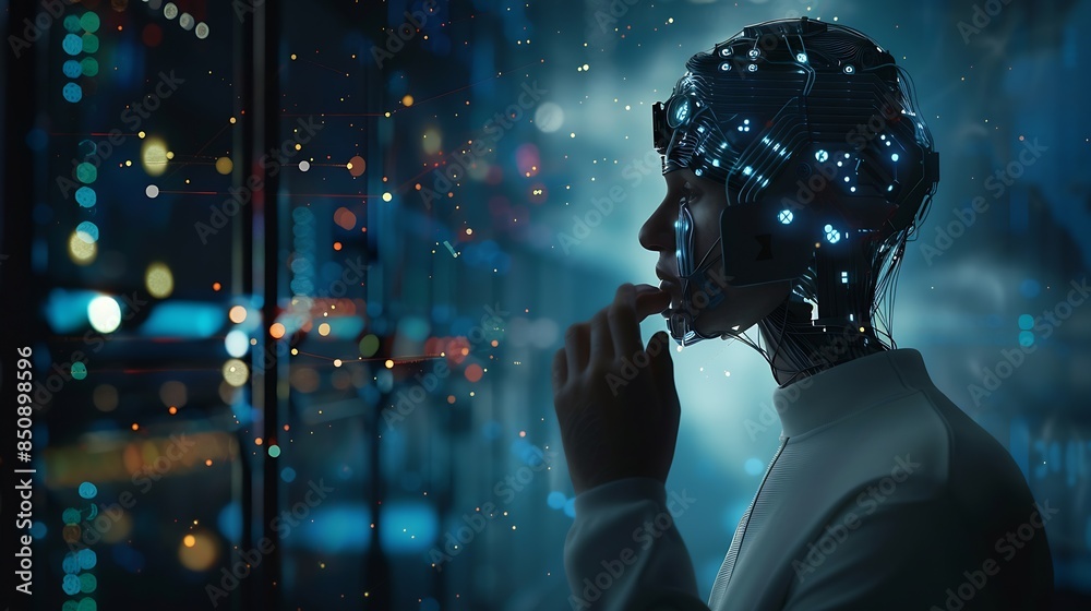 Poster Human interact with AI artificial intelligence virtual assistant chatbot in concept of AI artificial intelligence prompt engineering LLM AI deep learning to use generative AI for work  : Generative AI