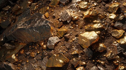 Gleaming Gold Nuggets on Rocky Terrain
