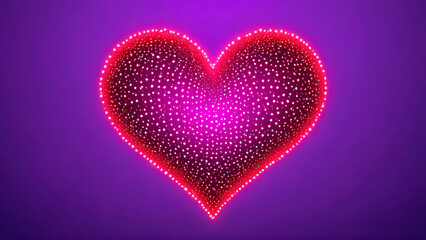 Large red heart with romantic sparkles and pleasant illumination on purple background. Symbol of love. Copy space.