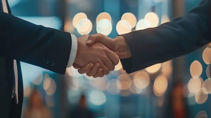 Business people negotiation and handshake for deal agreement or partnership in office Shaking hands closeup and hiring offer for recruitment b2b collaboration or data analyst at table  : Generative AI