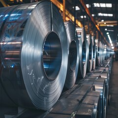 Fototapeta premium Industrial Steel Rolls in Manufacturing Setting