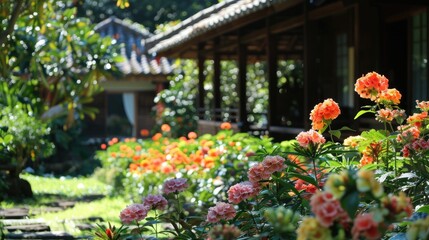Lovely blooming flowers in the vicinity