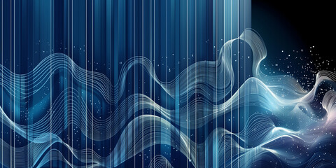 A blue and white image of a wave with a lot of dots. The image is abstract and has a futuristic feel to it