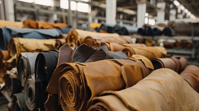 Stacked Leather Rolls in Industrial Warehouse