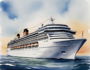 Obraz premium Watercolor Cruise Ship - Majestic Ocean Voyage