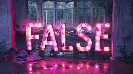 Fototapeta premium Pink LED Fake and Misinformation concept art poster.