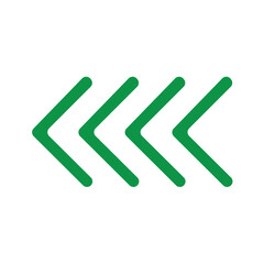 Green vector chevron arrows pointing left, four arrows in row. road sign for turn. Stock Vector illustration isolated on white background. Vector illustration. Eps file 100.