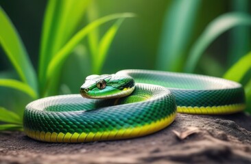 green snake close up on natural background