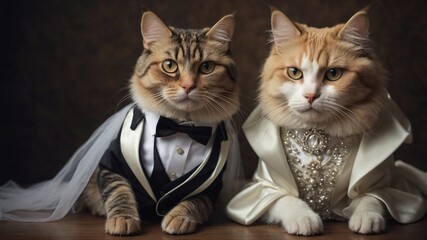 Cats are taking wedding photo