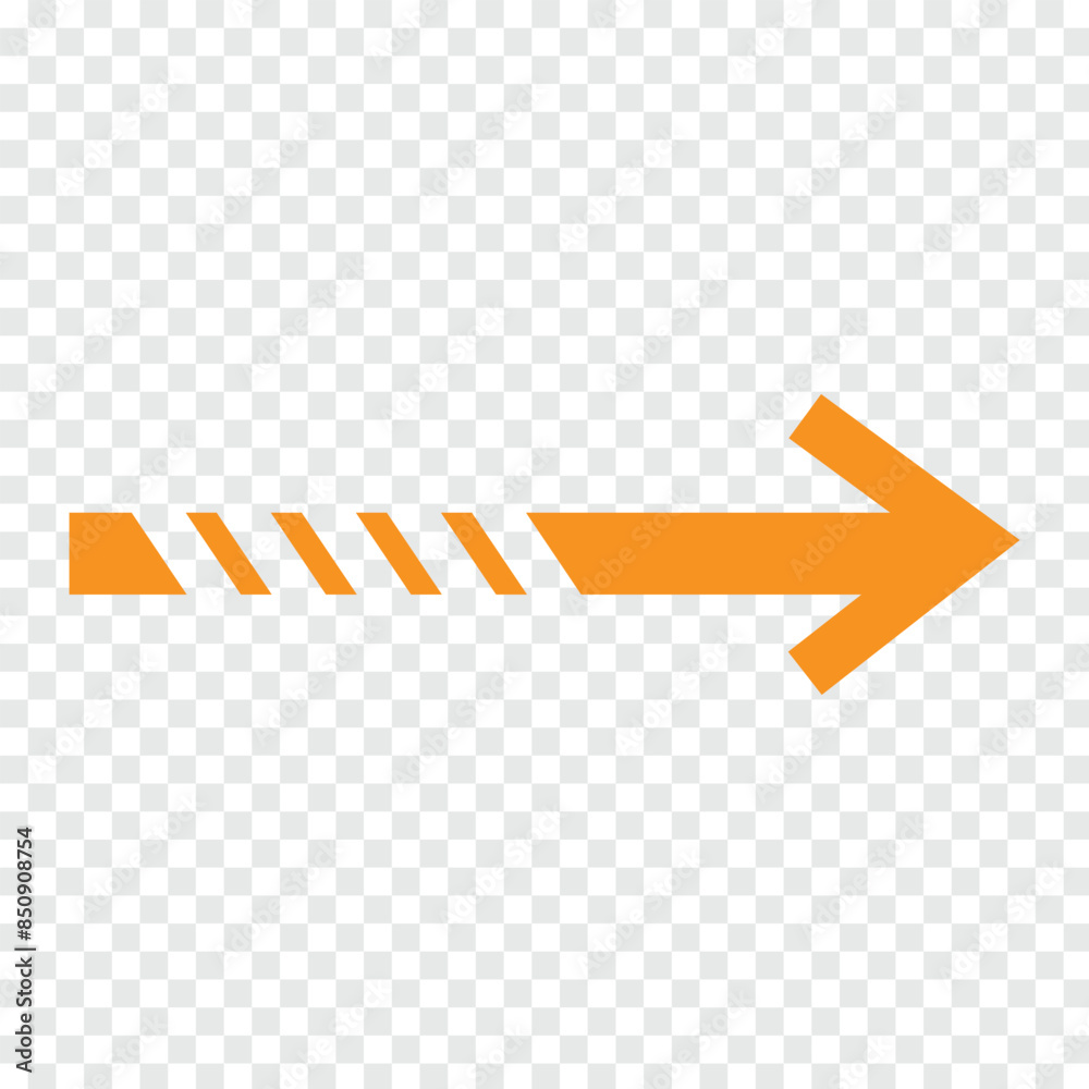 Wall mural diagonal dash up right orange arrow icon. orange right sharp arrow icon. isolated on transparent bac