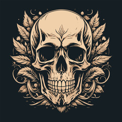 A ghostly type illustration t-shirt design with a skeleton head