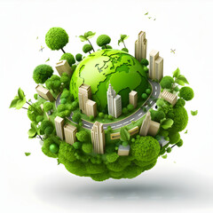 World Environment Day,  Save the Planet concept. Earth Day. Floating green city with building concept, Eco friendly environment