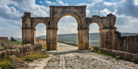 Ancient stone, megaliths, dolmens, obelisks, menhirs. Afternoon Volubilis Morocco seems like an oasis of_004