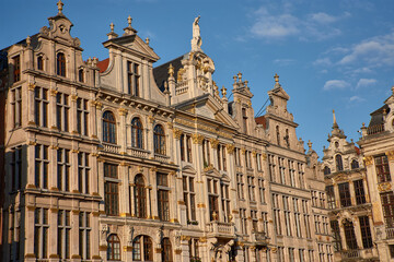 Details of the facades of Giuldhalls Grand Place Town Square, Brussels, Belgium