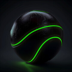 A black soccer ball with glowing green lines, against a dark background, with different angles