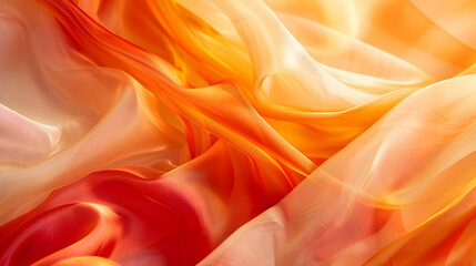 Fototapeta premium A semi transparent silk fabric of light orange and red color. Abstract background