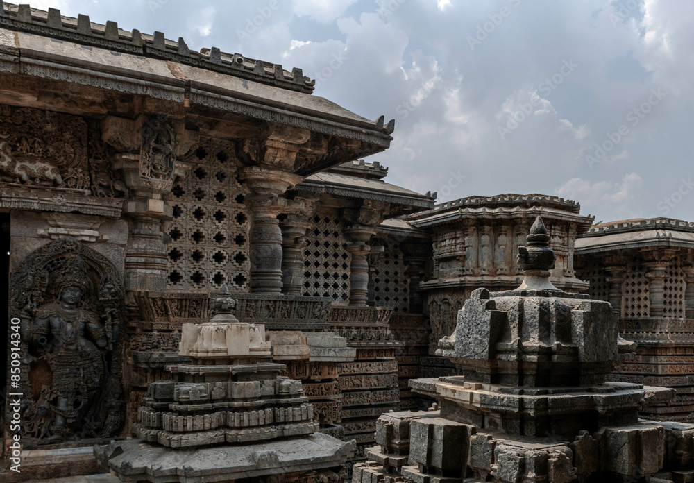 Wall mural hoysaleswara temple or halebidu temple, a 12th-century hindu temple dedicated to the god shiva. indi