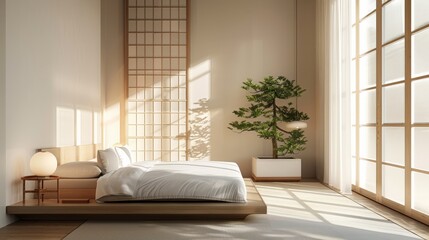 Minimalist Japanese Bedroom with Natural Light