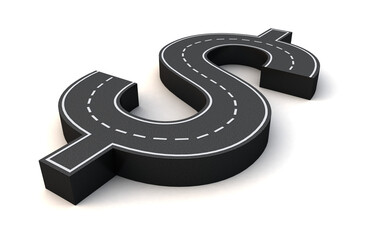 Dollar symbol Road 3d png. Dollar currency symbol 3d. Blue Dollar currency icon. rendering	