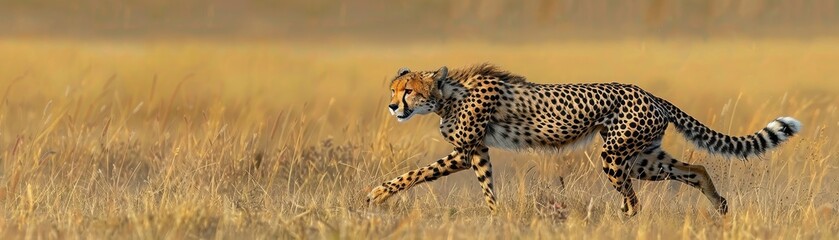 Obraz premium Sleek cheetah chasing prey across an open plain