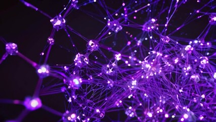 This is a computer-generated video of a neural network. It is composed of many tiny purple dots that are connected to each other by lines. The image is dark, and the dots and lines are glowing purple.
