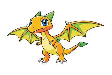 Cute pterodactyl dinosaur cartoon vector illustration 