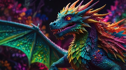Obraz premium Free Photo New colorful dragon with 3d wallpaper dazzlingly psychedelic dragon 