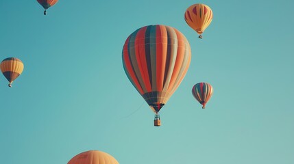 Fototapeta premium Vibrant Hot Air Balloon Soaring Through a Clear Blue Sky on a Beautiful Sunny Day Adventure