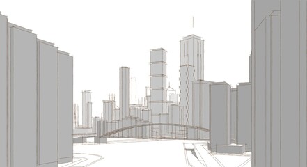 modern city panorama 3d illustration