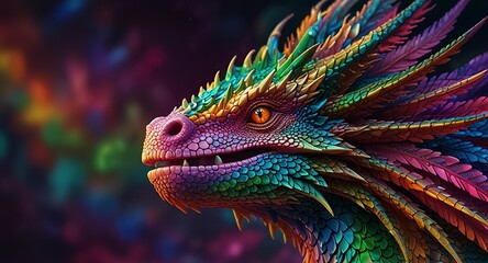 Obraz premium Free Photo New colorful dragon with 3d wallpaper dazzlingly psychedelic dragon