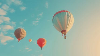 Fototapeta premium Vibrant Hot Air Balloon Soaring Through a Clear Blue Sky on a Beautiful Sunny Day Adventure