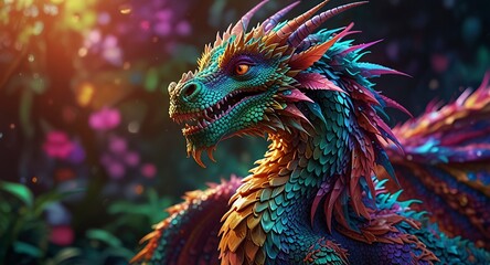 Obraz premium Free Photo New colorful dragon with 3d wallpaper dazzlingly psychedelic dragon