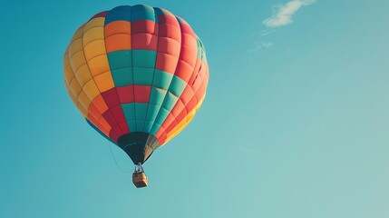 Fototapeta premium Vibrant Hot Air Balloon Soaring Through a Clear Blue Sky on a Beautiful Sunny Day Adventure