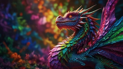 Obraz premium Free Photo New colorful dragon with 3d wallpaper dazzlingly psychedelic dragon